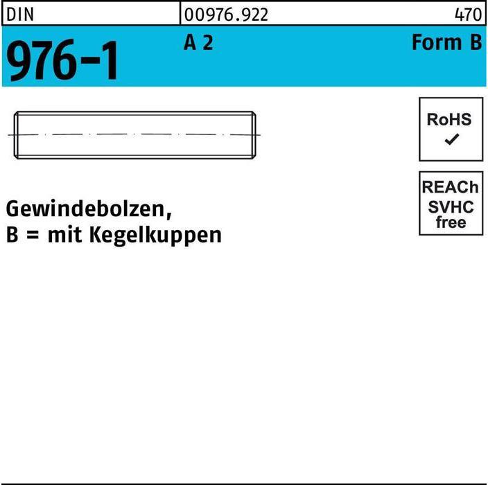 Productafbeelding Schroefdraadbout DIN 976 met conische uiteinden BM 10 x 60 A 2