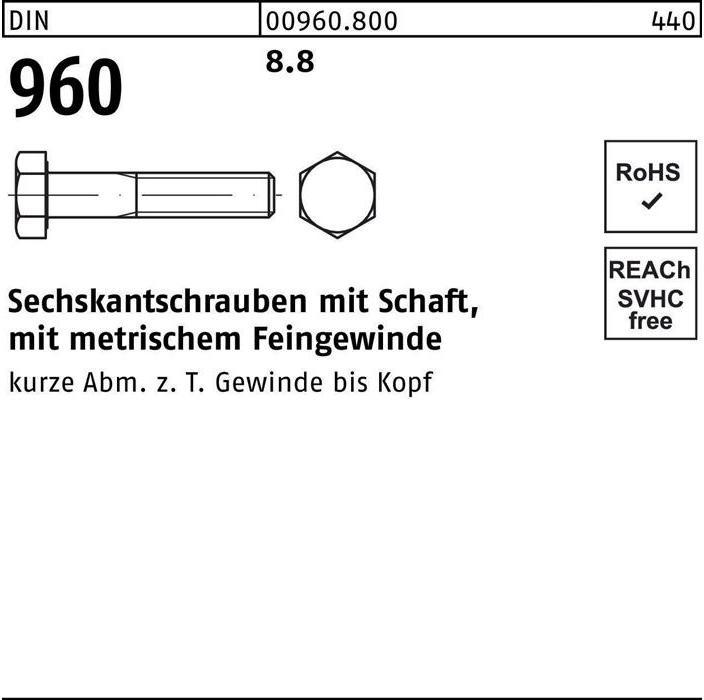 Image du produit Vis à tête hexagonale DIN 960 avec tige M 30 x2 x100 8.8 (10 Vis par pièce)