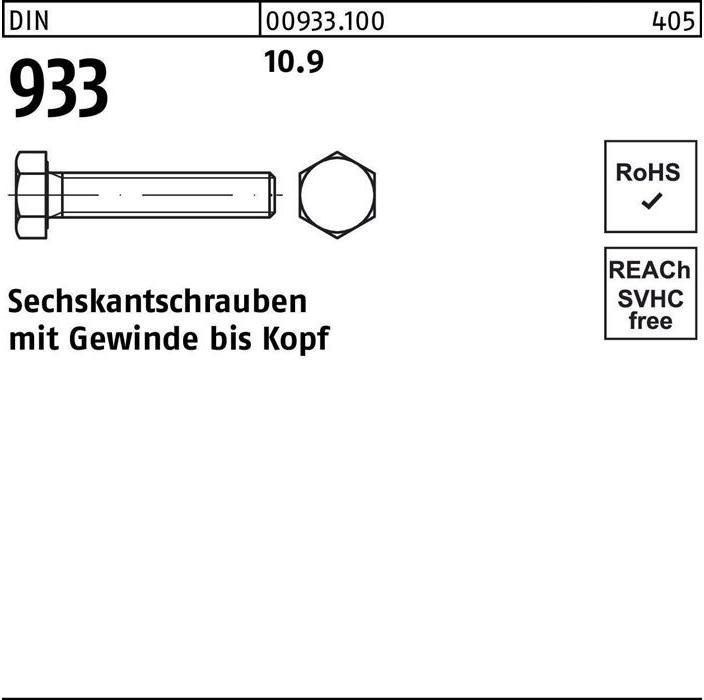 Produktbild Sechskantschraube DIN 933 VG M 6 x 25 10.9 (500 Schrauben pro Stück)