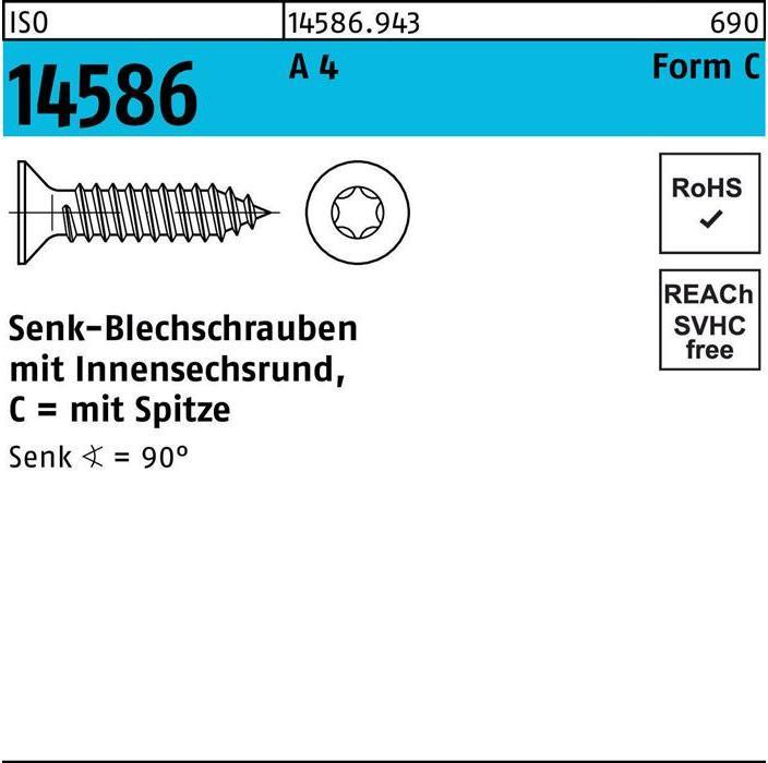 Productafbeelding Verzonken kop tapschroef ISO 14586 w.zeskantbus/tip 3.9 x 50 -T15 A 4 (500 Schroeven per stuk)