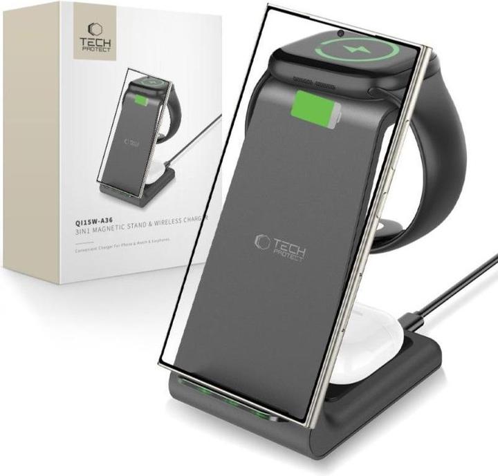 Tech-Protect Dock station QI15W-A36 3IN1 WIRELESS CHARGER FOR APPLE Black