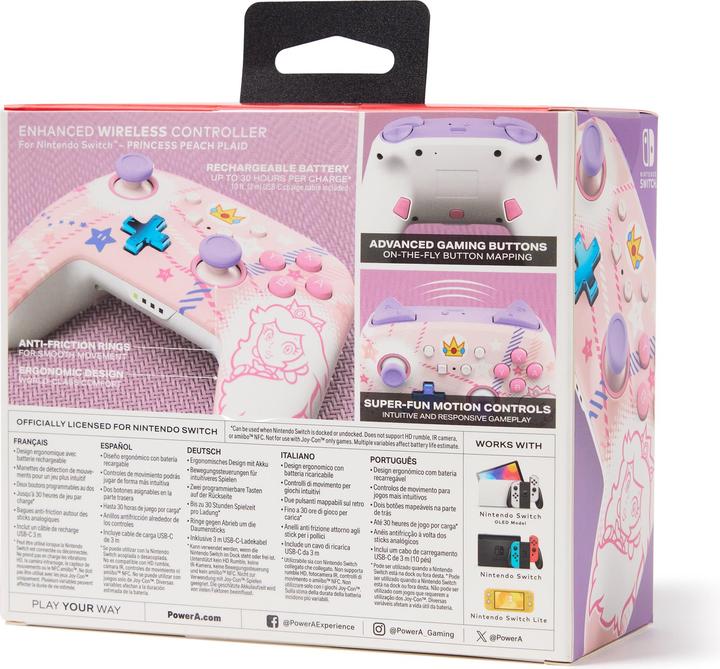 Productafbeelding PowerA Enhanced Wireless Controller Princess Peach Plaid (Switch OLED, Switch Lite, Switch)
