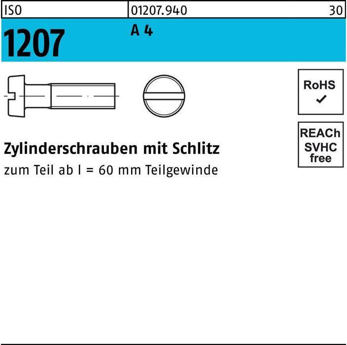 Produktbild Zylinderschraube ISO 1207 m.Schlitz M 5 x 6 A 4 (200 Schrauben pro Stück)