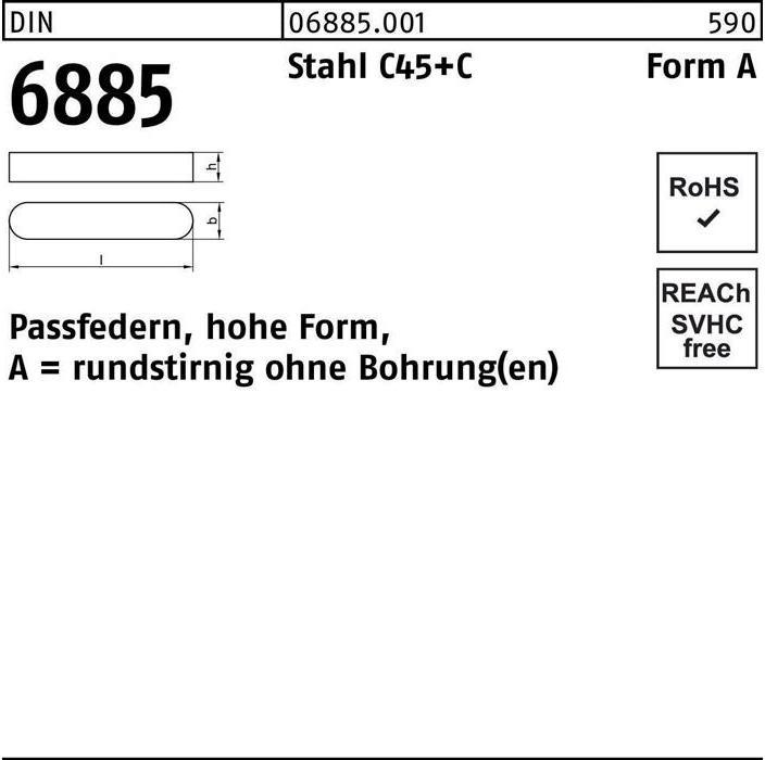 Actual product image Parallel key DIN 6885 Form A round-headed/o.bore A 25 x 14 x 80 Steel C45+C