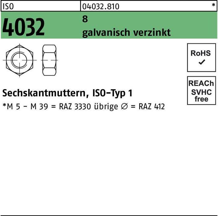 Immagine prodotto Bufab Dado esagonale ISO 4032 M 16 8 elettrozincato (M16)