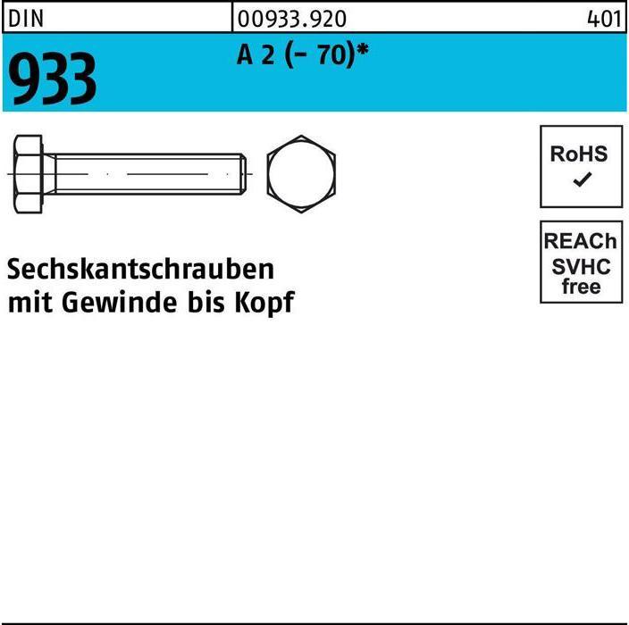 Productafbeelding Zeskantkopschroef DIN 933 VG M 8 x 170 A 2 (- 70) (50 Schroeven per stuk)