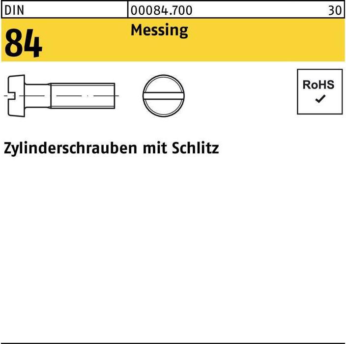 Produktbild Zylinderschraube DIN 84/ISO 1207 Schlitz M 3 x 20 Messing (200 Schrauben pro Stück)