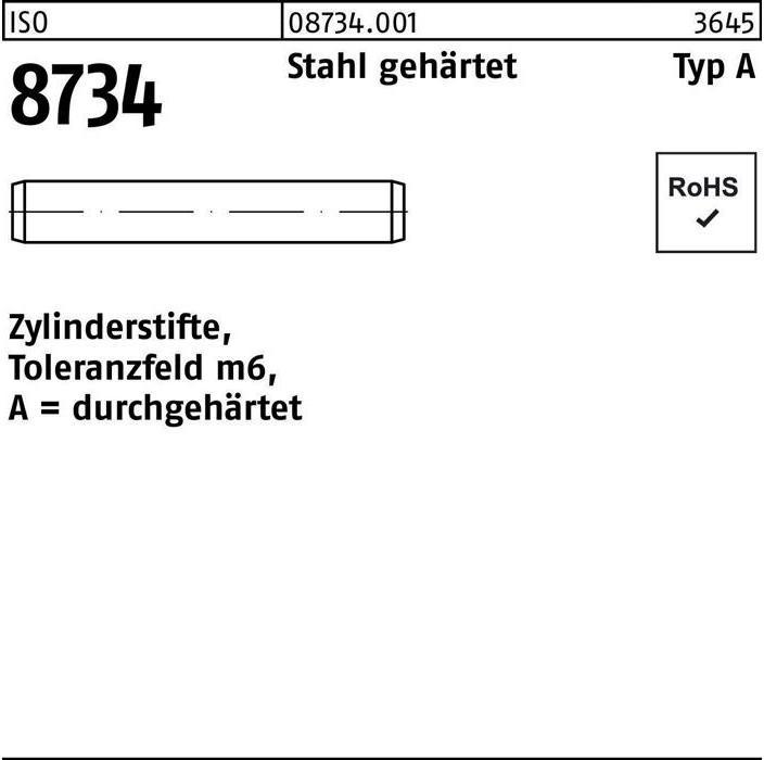 Produktbild Zylinderstift ISO 8734 1,5 m6 x 8 Stahl gehärtet Toleranz m6 ISO 8734