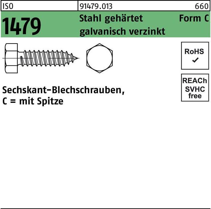 Productafbeelding Zelftappende schroef ISO 1479 w.punt/6-kant C 6.3 x 45 Staal gehard elektrolytisch verzinkt (250 Schroeven per stuk)