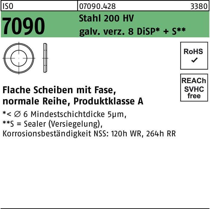 Productafbeelding Sluitring ISO 7090 met afschuining 16 Staal 200 HV galv. verzinkt +S