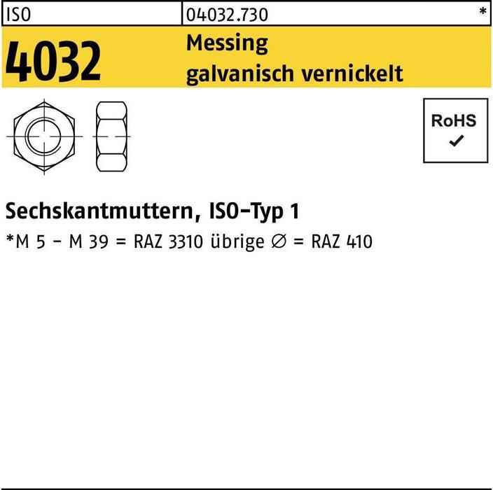 Productafbeelding Bufab Zeskantmoer ISO 4032 M 3,5 messing vernikkeld (M3.5)