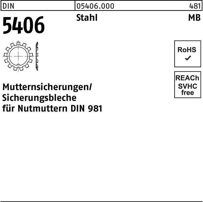 Sicherungsblech DIN 5406 MB 13/M 65x2 Stahl f.DIN 981