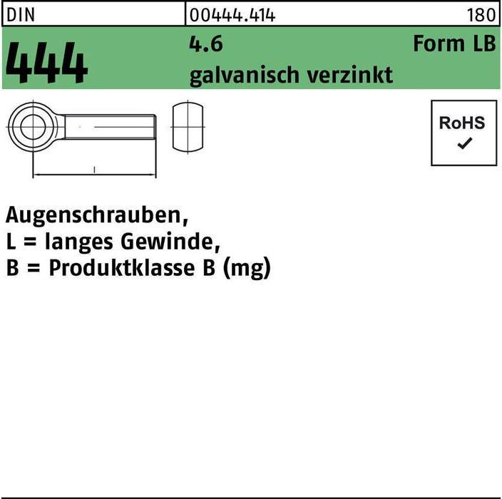 Produktbild Augenschraube DIN 444 Form LB LBM 16 x 180 4.6 galvanisch verzinkt (10 Schrauben pro Stück)