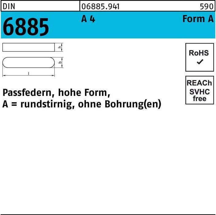 Immagine prodotto Reyher Chiave parallela DIN 6885 Forma A a testa tonda/senza foro A 5 x 5 x 10 A 4