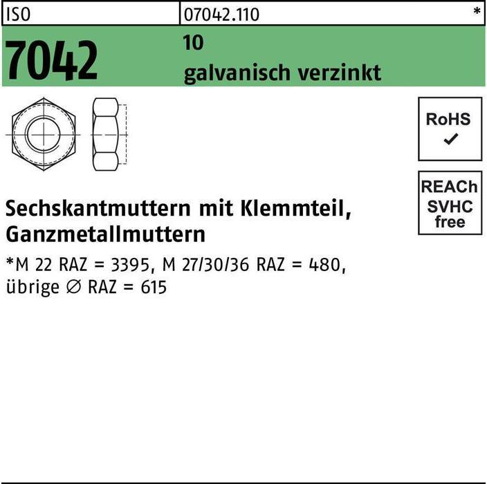 Productafbeelding Zeskantmoer ISO 7042 w.spanstuk M 36 10 gegalvaniseerd (M36)