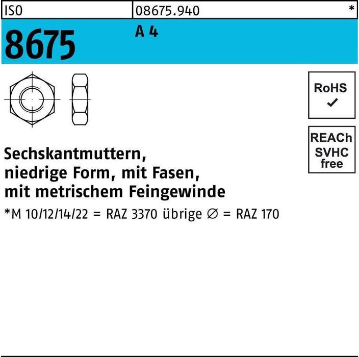 Actual product image Hexagon nut ISO 8675 w.chamfers M 36 x 3 A 4 (M36)