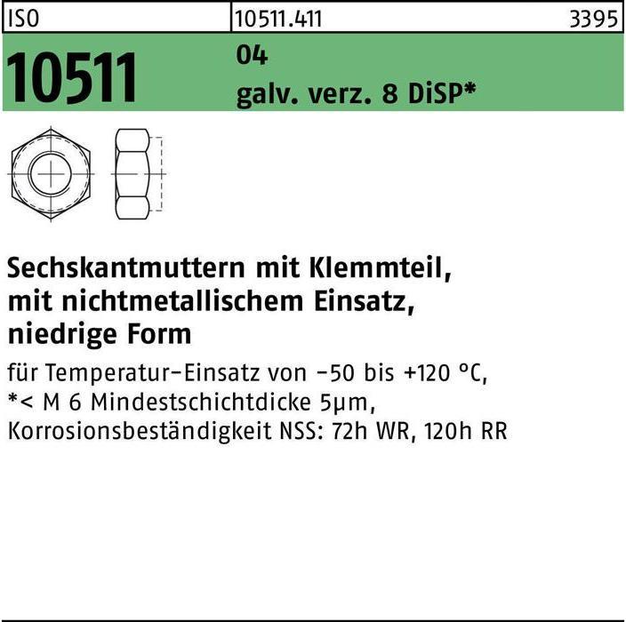 Actual product image Hexagon nut ISO 10511 w.clamping part M 14 free cutting steel galvanised 8 DiSP (M14)