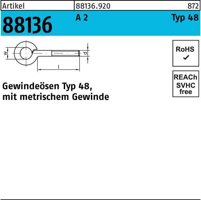 Image du produit Oeillet fileté R 88136 Type 48 M 4 x 30 D 6 A 2 (50 pcs)