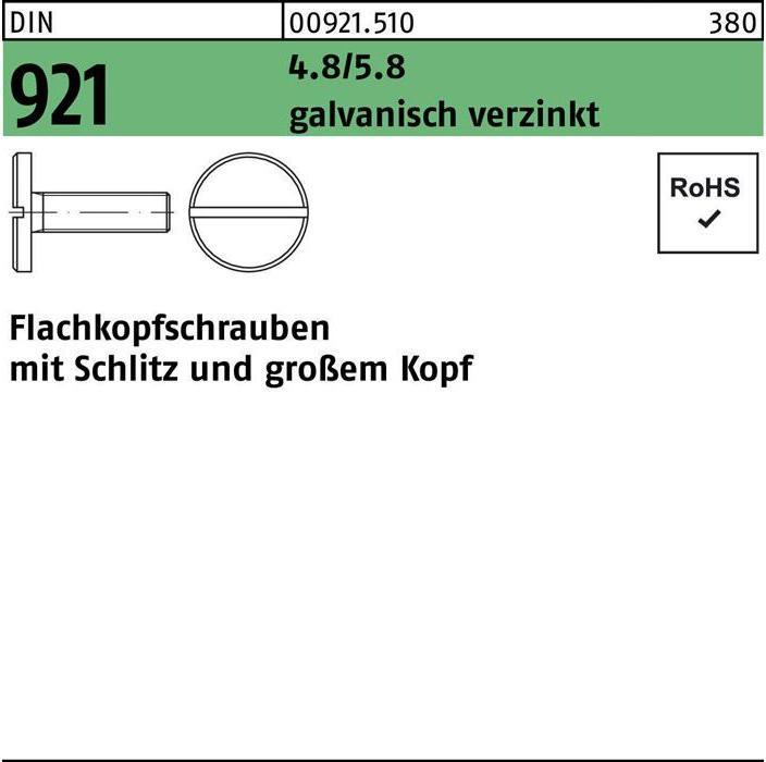 Produktbild Reyher Flachkopfschraube DIN 921 m.Schlitz M 8 x 20 4.8/5.8 galvanisch verzinkt (100 Schrauben pro Stück)