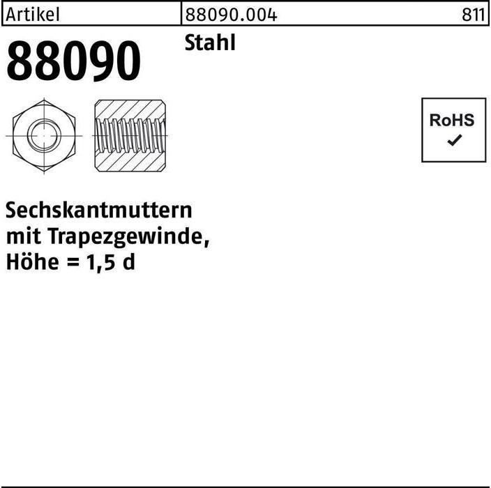 Produktbild Sechskantmutter R 88090 m.Trapezgewinde TR30x6-SW46x45 Stahl Höhe=1,5d (M30)