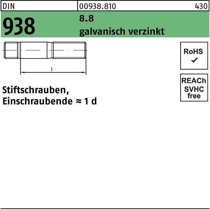 Immagine prodotto Vite prigioniera DIN 938 M 12 x 25 8,8 elettrozincato (50 Viti per pezzo)