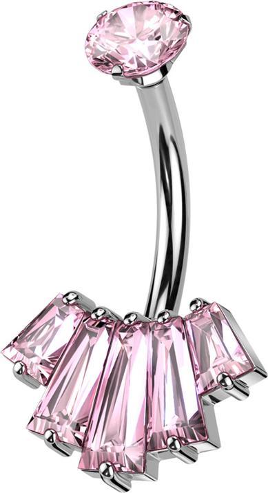Image du produit Star Piercing Banane femelle argentée cristal rose serti et cinq cristaux Baquette rose (Laiton, Acier chirurgical 316L)