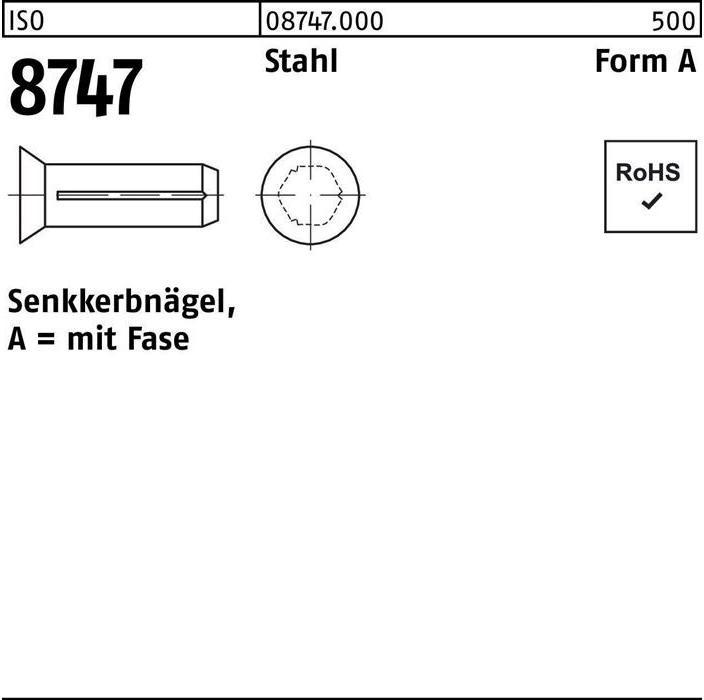 Actual product image Countersunk grooved nail ISO 8747 with chamfer 3 x 10 steel ISO 8747