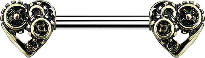 Produktbild Star Piercing Barbell vergoldet Steampunk Herz (Chirurgenstahl 316L, Messing)