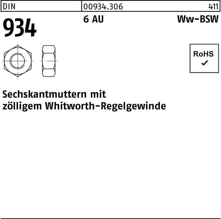 Image du produit Écrou hexagonal DIN 934 WW 3/4 6 Acier de décolletage (R3/4)