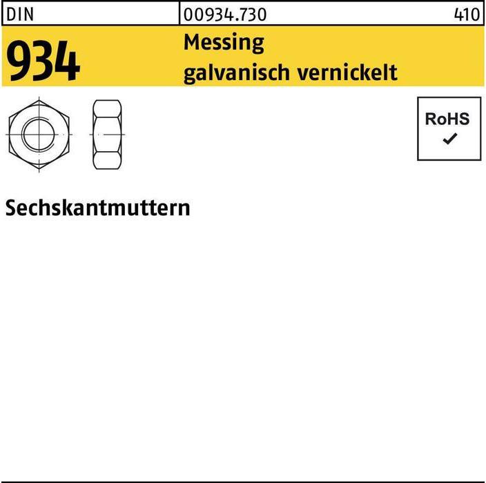 Image du produit Écrou hexagonal DIN 934 M 3,5 Laiton nickelé galvanisé (M3.5)
