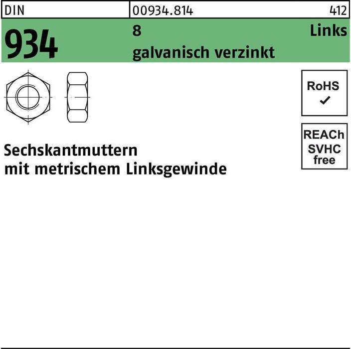 Immagine prodotto Dado esagonale DIN 934 sinistro M 20 -LH 8 elettrozincato (M20)