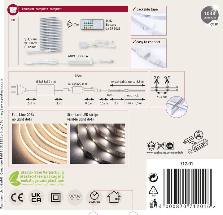 Actual product image Paulmann MaxLED 1000 Full-Line COB Stripe Set (RGBW, 300 cm, Indoor)