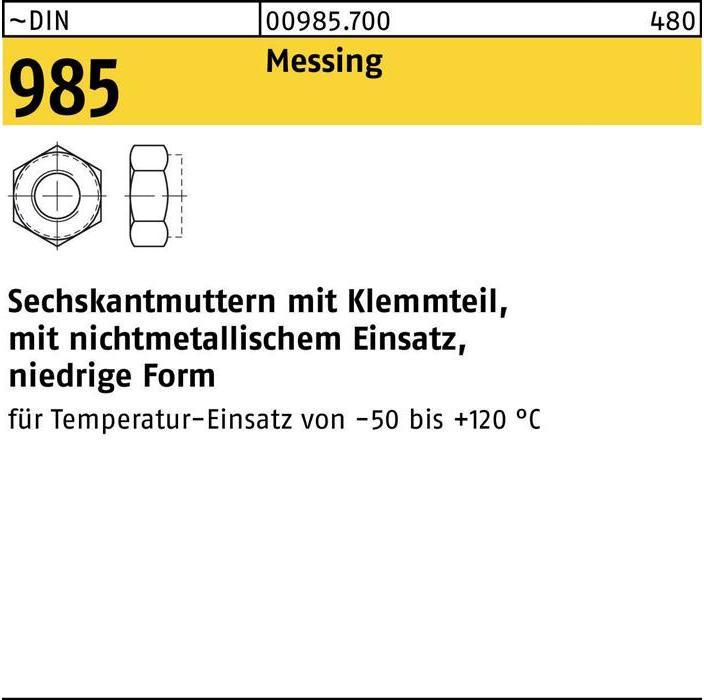 Image du produit Ecrou hexagonal DIN 985 avec pièce de serrage M 8 Laiton (M8)