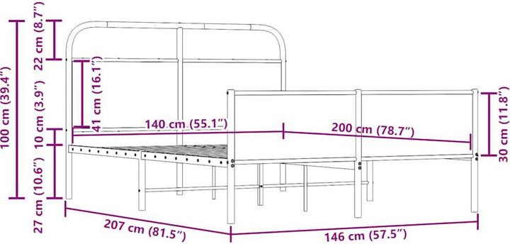 Produktbild VidaXL Bettgestell ohne Matratze 140x200 cm Sonoma-Eiche Holzwerkstoff (140 x 200 cm)