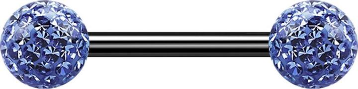 Actual product image Star Piercing Barbell black with two crystal balls light blue Epoxy protective layer (without brass, Titanium G23)