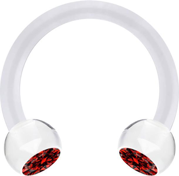 Star Piercing Micro Circular Barbell transparent mit zwei Kugeln Kristall rot (ohne Messing, Acryl)