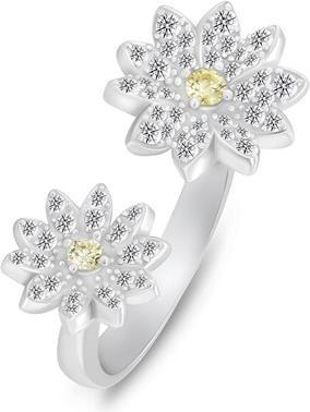 Actual product image Brilio Silver - Sparkling open bicolour ring Flower RI124W - Circuit: 60 mm (60)