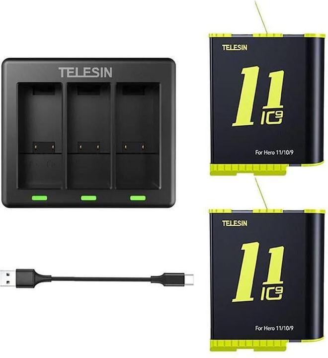 Immagine prodotto Telesin Caricabatterie a 3 slot per GoPro Hero 9 / Hero 10 + 2 batterie (GP-BTR-903-B) (GoPro Hero 9, Eroe 10, Eroe 11, Eroe 12)
