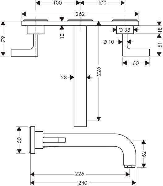 Produktbild Axor Citterio 3-Loch Waschtischarmatur Unterputz, Auslauf 222mm, Hebelgriffe, Platte für