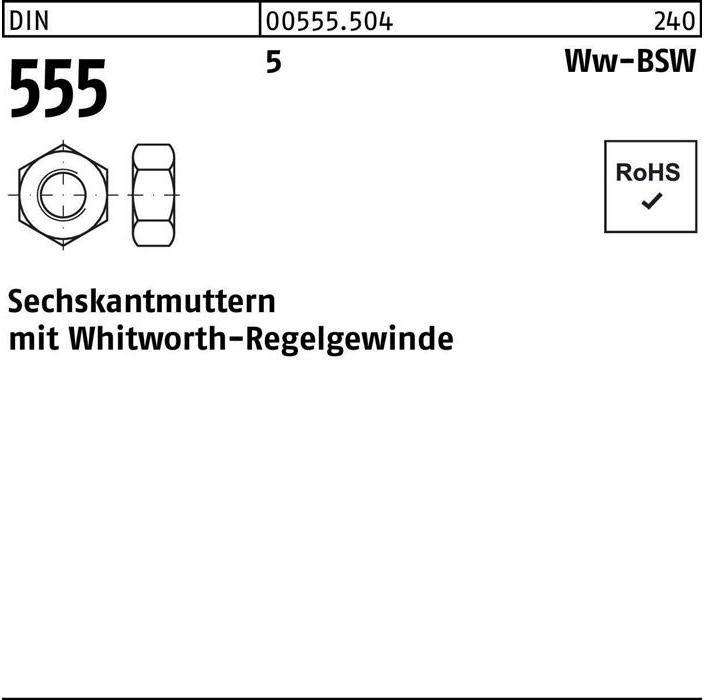 Immagine prodotto Dado esagonale DIN 555 filettatura Whitworth WW 1 5