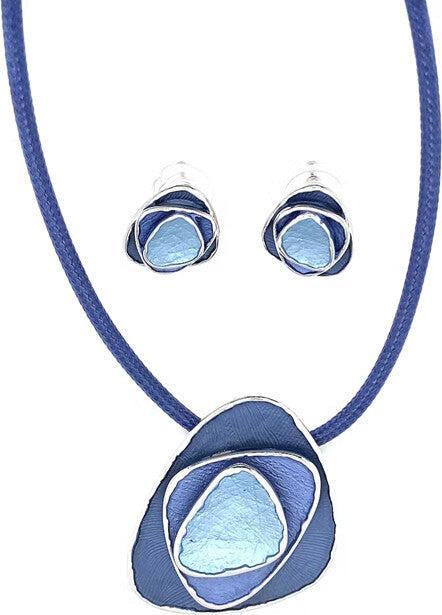 Actual product image Signé Signè Jewellery Set Blue 2-piece Necklace & Stud Earrings rhodium-plated No.26 (Metal, Brass rhodium plated)