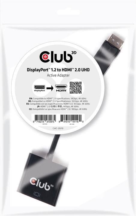 Produktbild Club 3D Adapterkabel DP 1.2 auf HDMI 2.0 (HDMI, 21 cm)