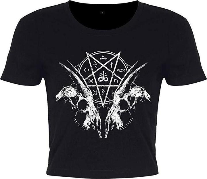 Immagine prodotto Grindstore Crop top con teschio di capra pentagrammato (36 D)