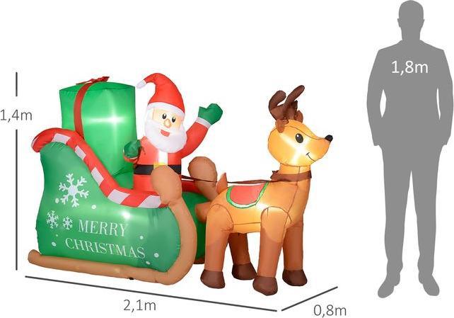 Image du produit Swisshandel24 Aufblasbar Weihnachtsdeko, 2,1 m Weihnachtsmann mit Schlitten & Rentier