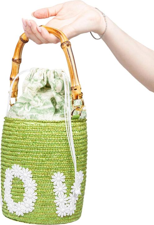 Actual product image La Milanesa love bucket bag in straw color green