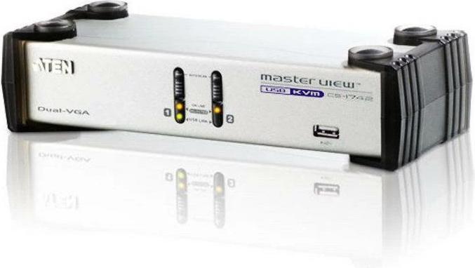 Aten CS1742, commutateur KVM à 2 ports avec hub USB et double vue VGA