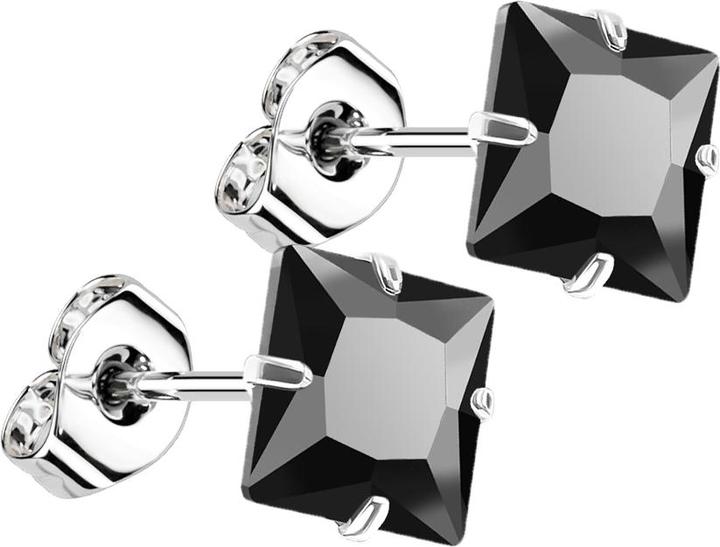Actual product image Star Piercing Stud earrings silver with square crystal black (925 sterling silver, without brass)