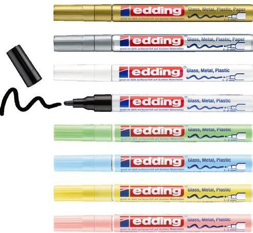 Produktbild Edding Glanzlackmarker (Pastellgrün, Pastellrosa, Pastellblau, Schwarz, Pastellgelb, Weiss, Gold, Silbern, 2 mm, 8 x)