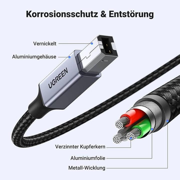 Produktbild Ugreen USB-C to USB-B 2.0 Printer Cable, 3m (3 m, USB 2.0)