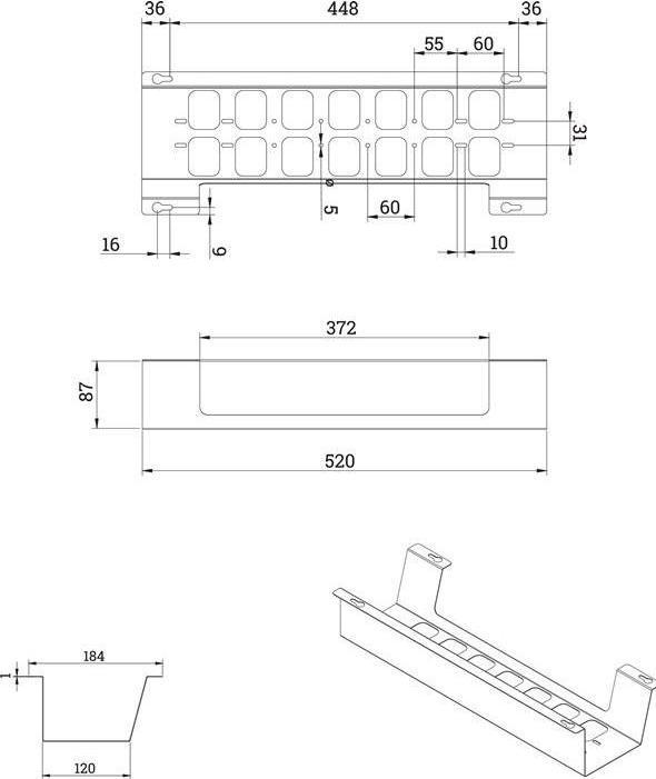 Image du produit OK-Line Bac à câbles BOXIT V métal noir L.520mm l.120mm (Trou de câble, 52 cm)